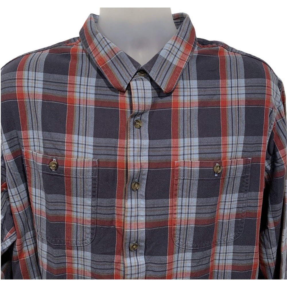 LL Bean Men Blue Red Plaid Long‎ Sleeve Flannel Button Up Shirt Size X-Large XL